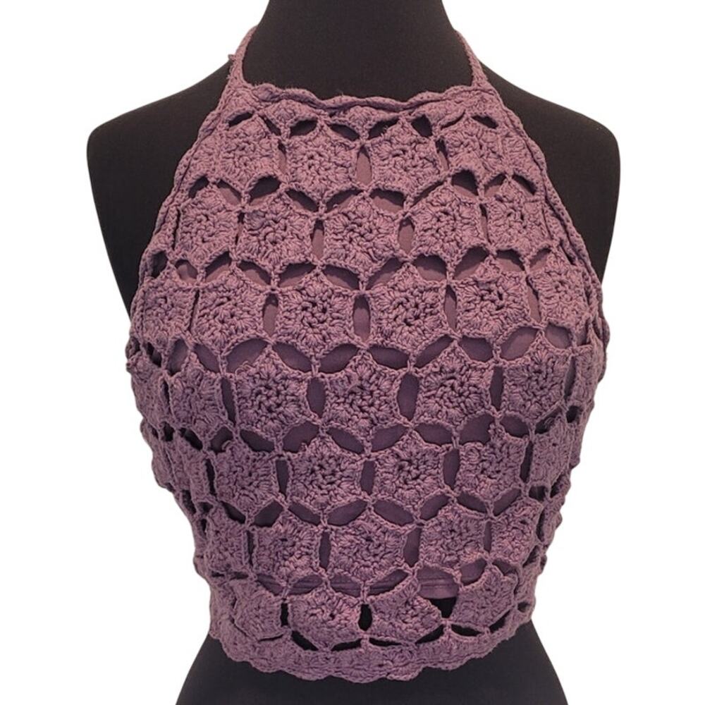 Crochet Knit Boho Hippy Festival Crop Top Halter Top Beach Cotton XL